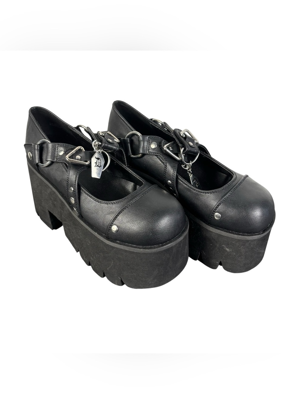 DEMONIA ASHES 33 Women's Black Boot 3"  Chunky Heel  Cut Out Platform Maryjane